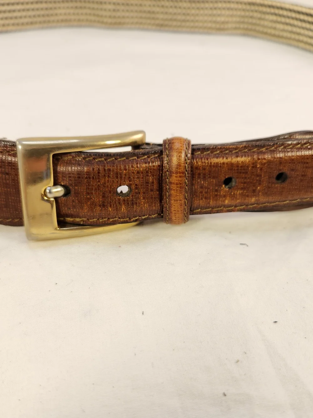 MARTIN DINGMAN  LIZARD FABRICS BROWN OFF WHITE BELT BUCKLE MEN SIZE 105/42